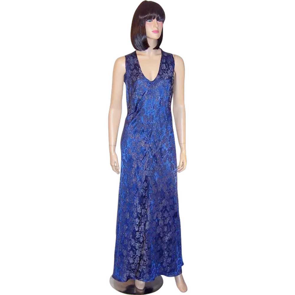 1930's Prussian Blue and Gold Lame Sleeveless Gown - image 1
