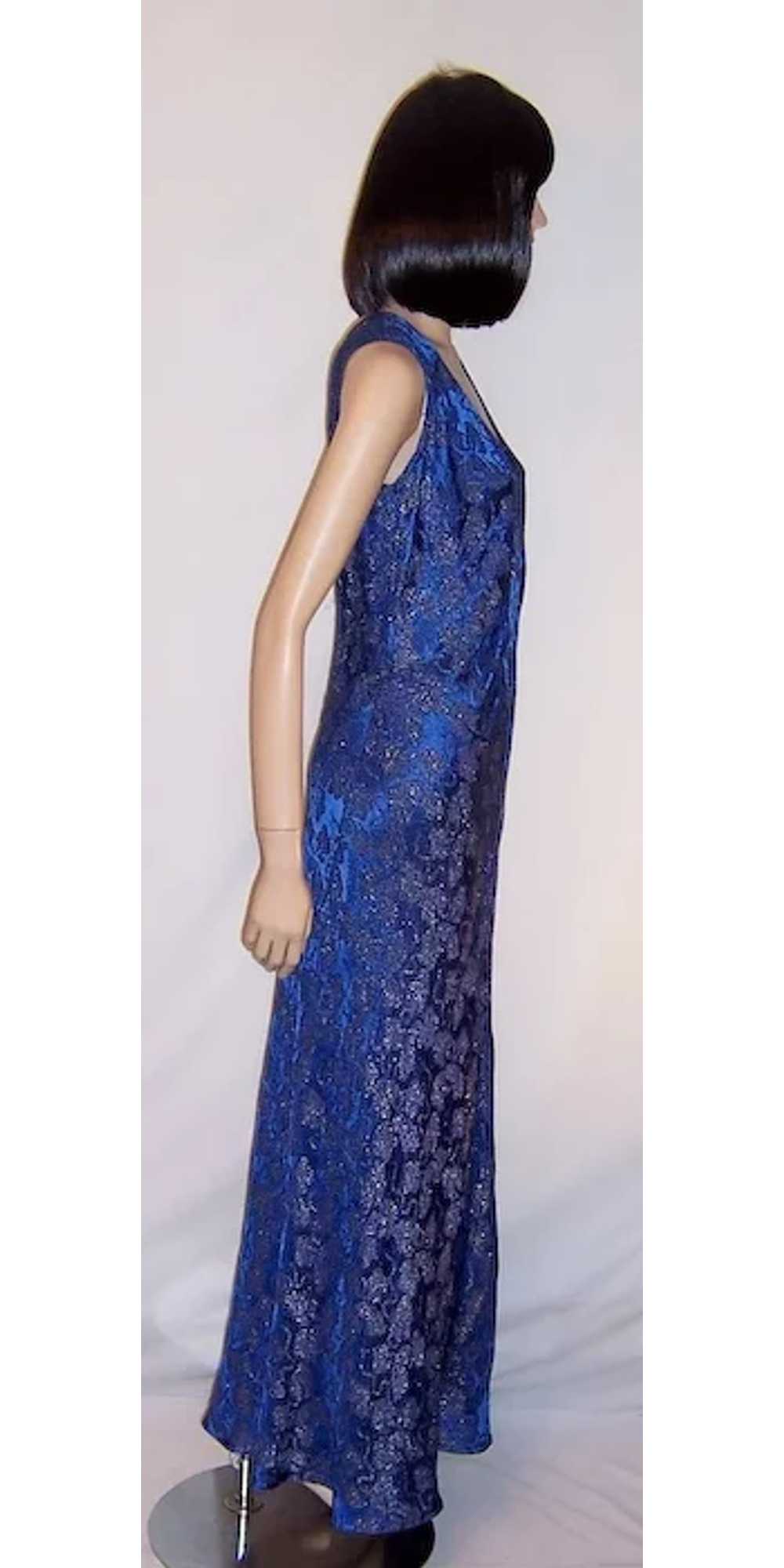 1930's Prussian Blue and Gold Lame Sleeveless Gown - image 2