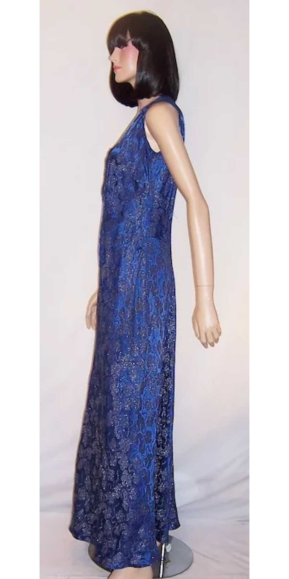 1930's Prussian Blue and Gold Lame Sleeveless Gown - image 4