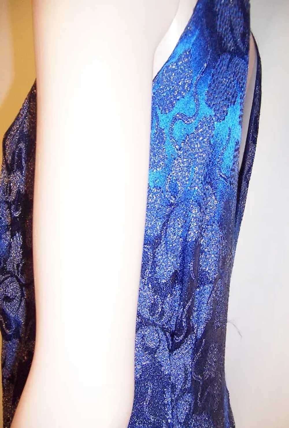 1930's Prussian Blue and Gold Lame Sleeveless Gown - image 5