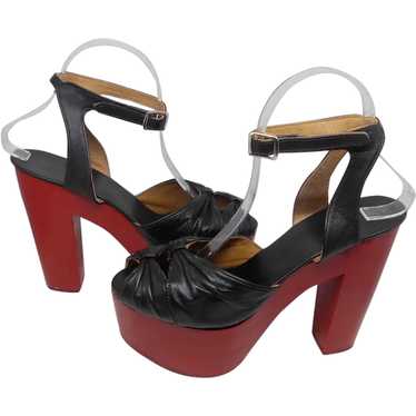 Extraordinary 1970's Black and Red Platform Shoes… - image 1