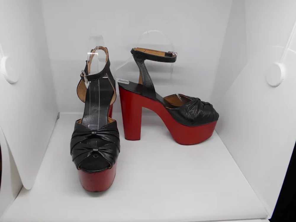 Extraordinary 1970's Black and Red Platform Shoes… - image 3