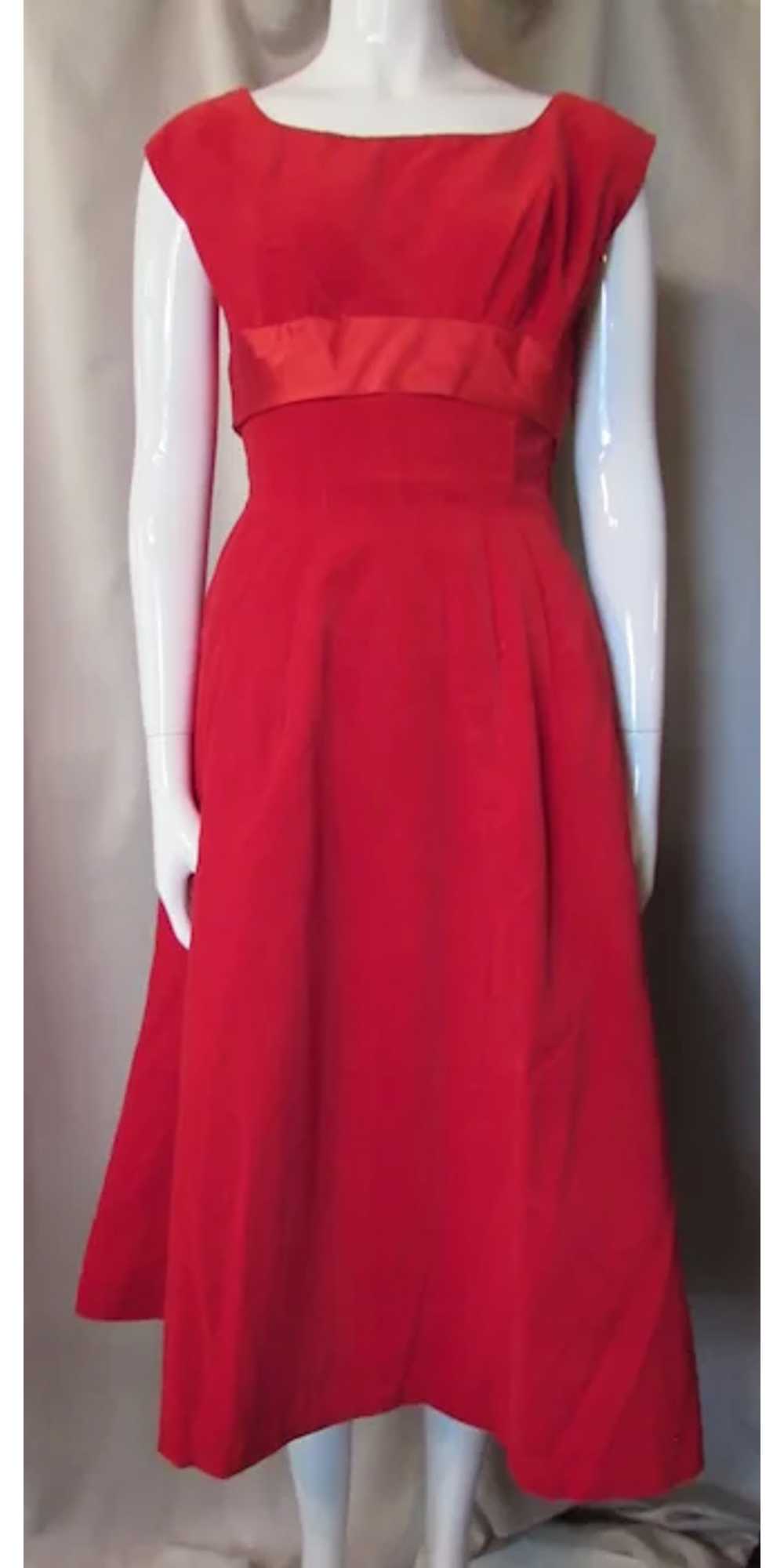 Cocktail Dress Empire Waist Holiday Red Velvet wi… - image 2