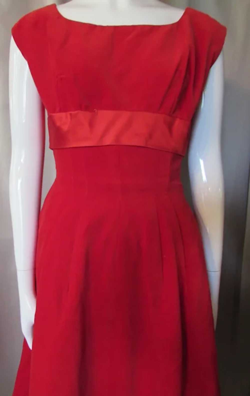 Cocktail Dress Empire Waist Holiday Red Velvet wi… - image 3