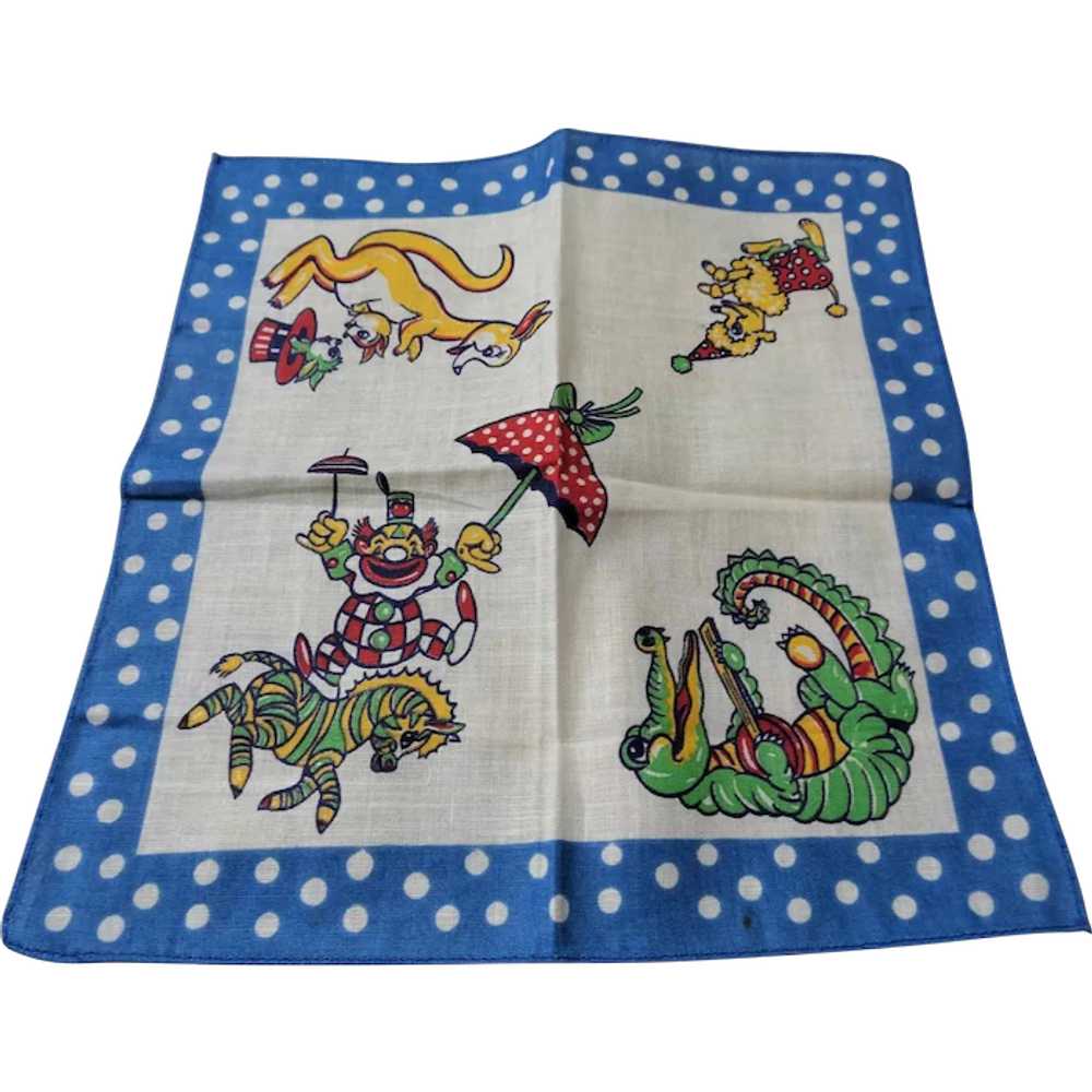 ADORABLE Vintage Childrens Handkerchief Clown and… - image 1