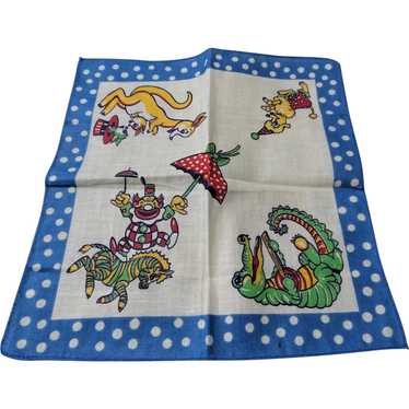 ADORABLE Vintage Childrens Handkerchief Clown and… - image 1