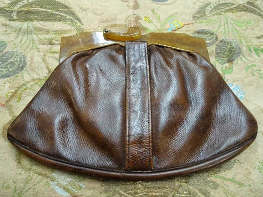 AMAZING Art Deco 30s-40s Leather and Bakelite Pur… - image 4