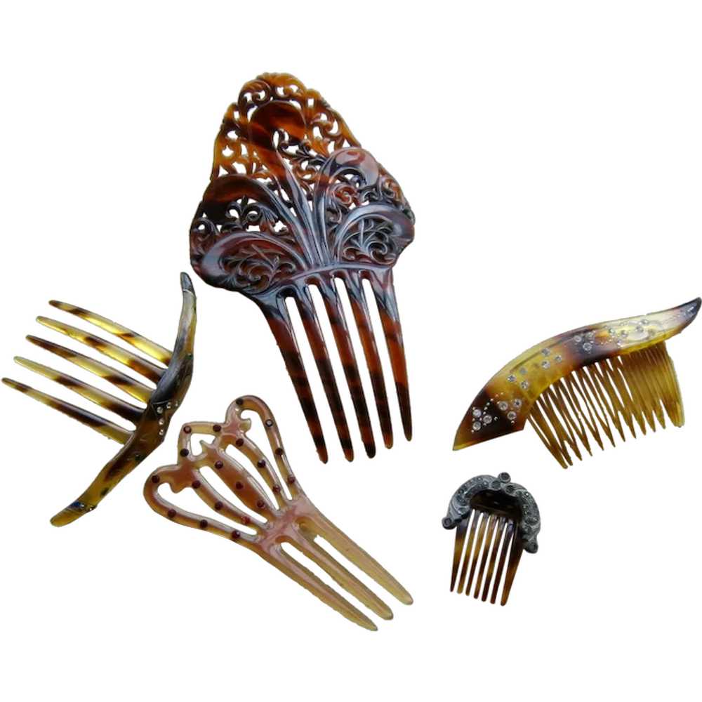 Collection 6 Vintage Celluloid Hair Combs 1920-30s - image 1