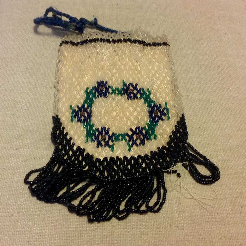 Antique Steel Beaded Purse White Navy Blue Green … - image 2