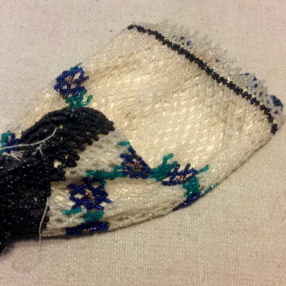 Antique Steel Beaded Purse White Navy Blue Green … - image 3