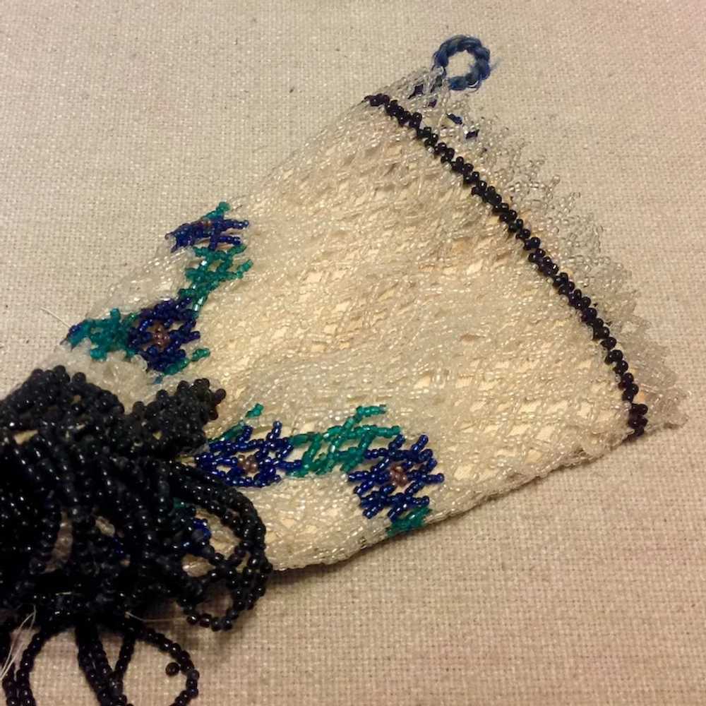 Antique Steel Beaded Purse White Navy Blue Green … - image 4
