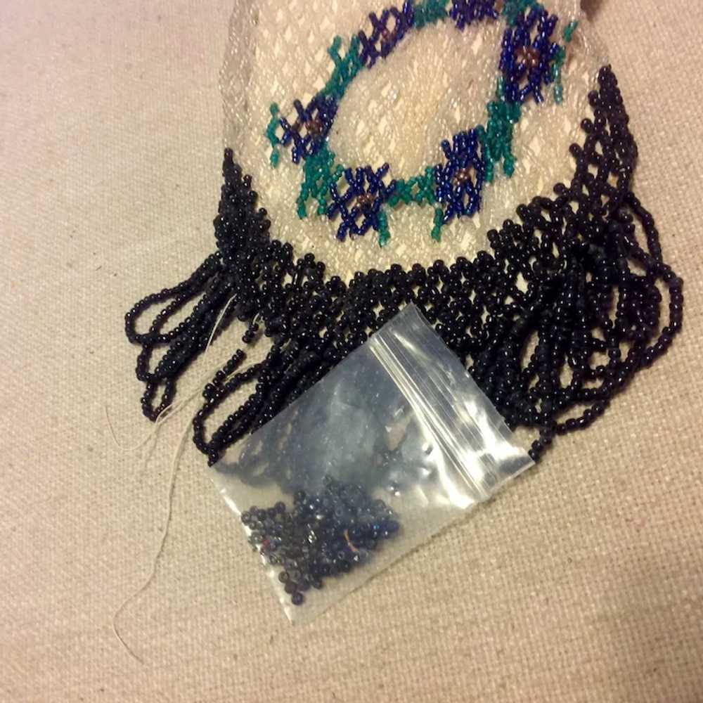Antique Steel Beaded Purse White Navy Blue Green … - image 6