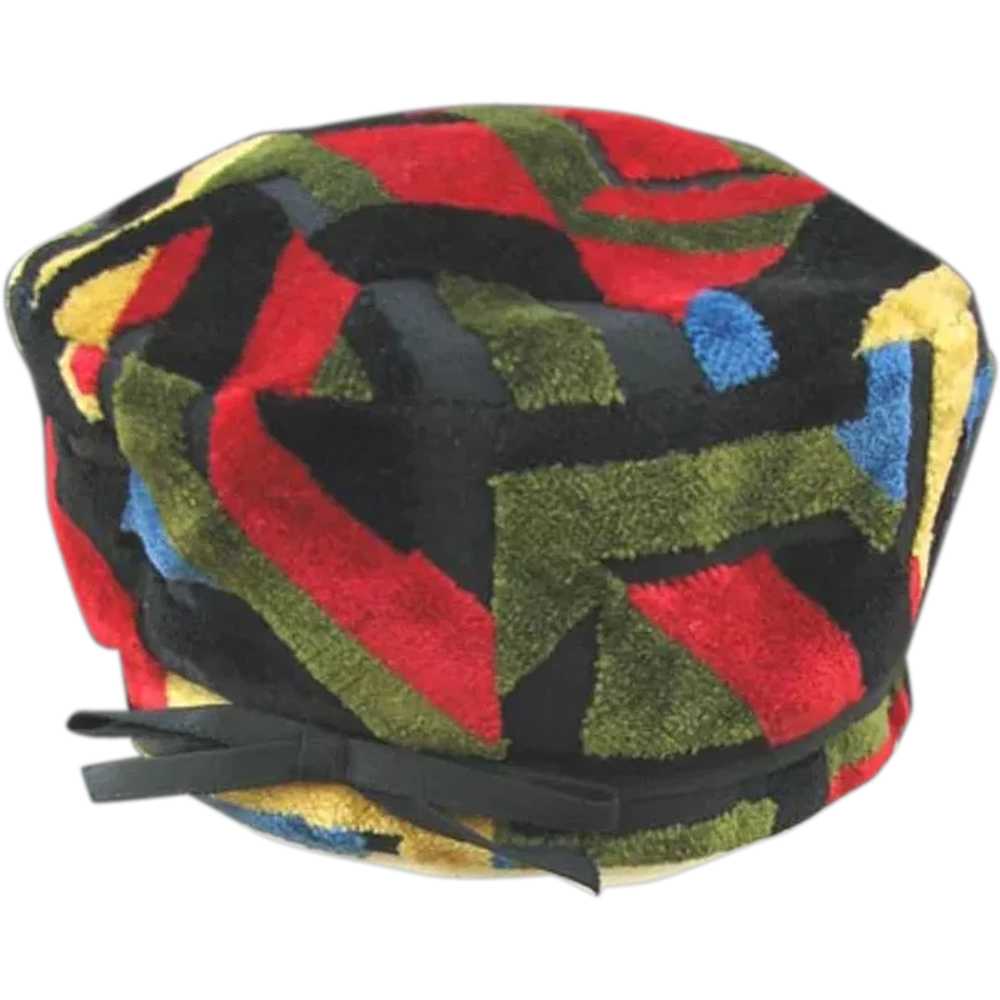 Vintage Abstract Pattern Multicolor Plush Hat - image 1