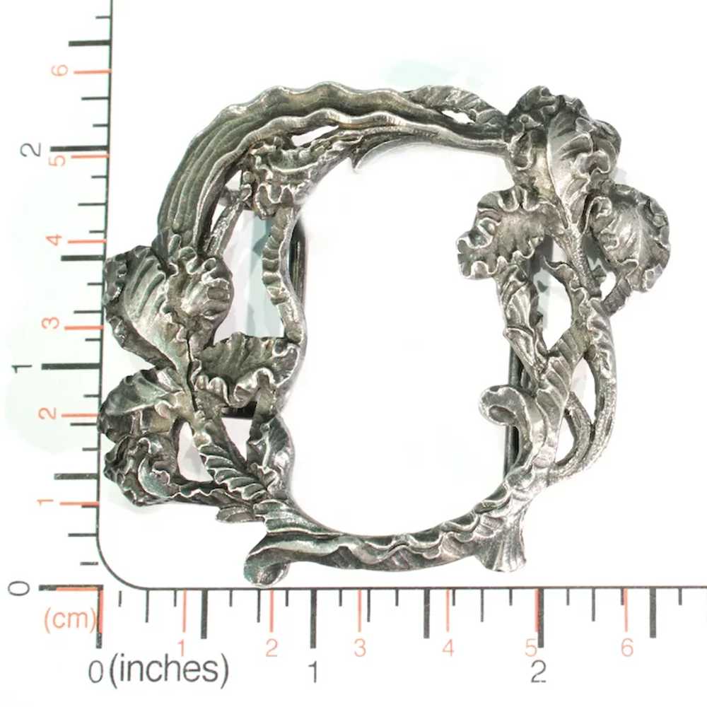Silver Buckle Clasp with Frilly Iris and Leaf Mot… - image 6