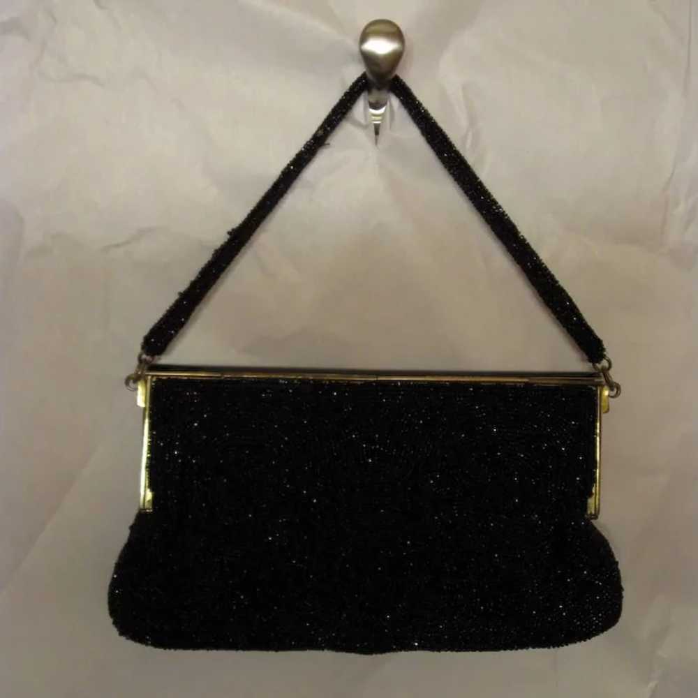 Black Beaded, Enameled Purse, Mother-of-Pearl Aba… - image 4