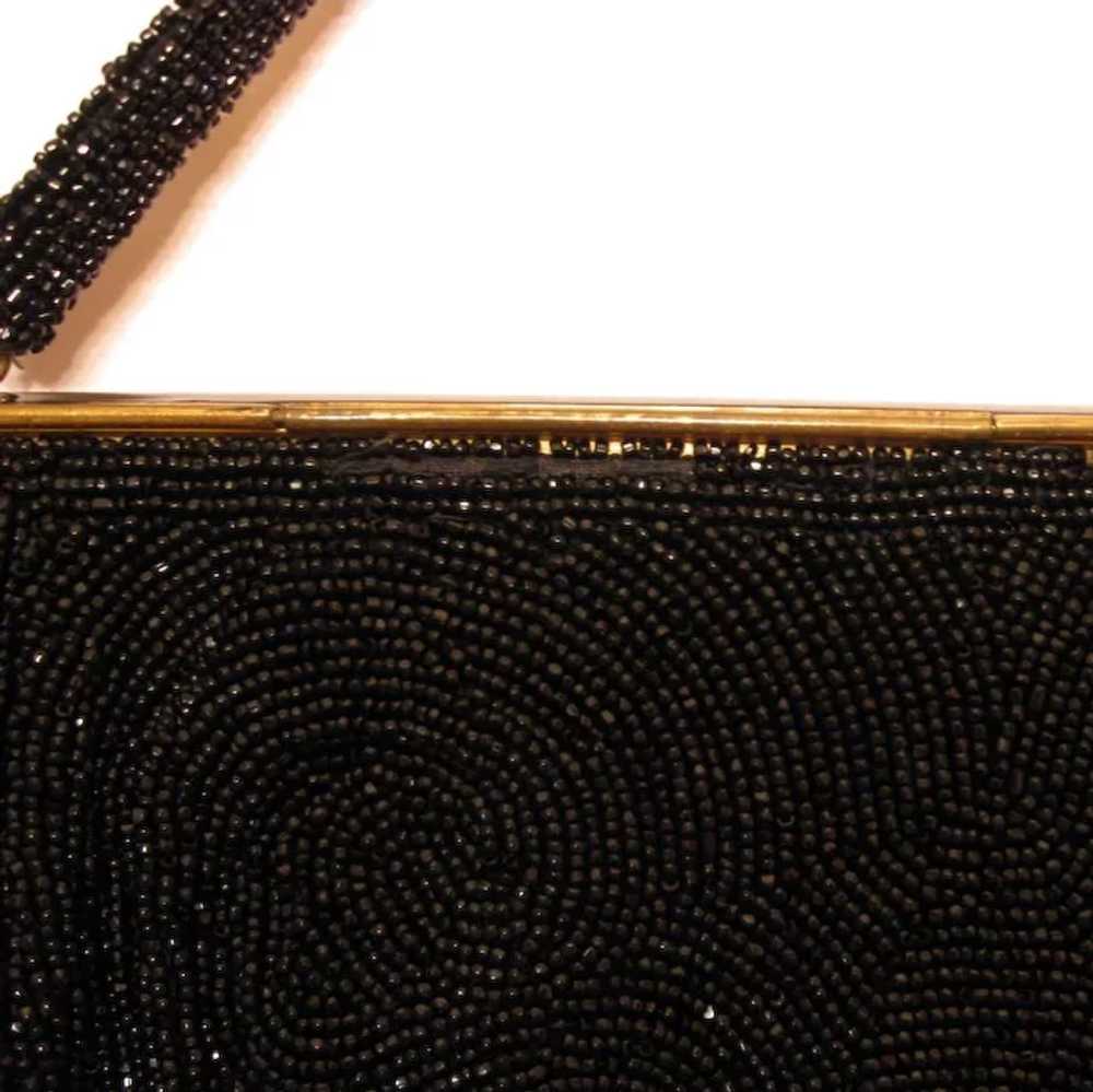 Black Beaded, Enameled Purse, Mother-of-Pearl Aba… - image 7