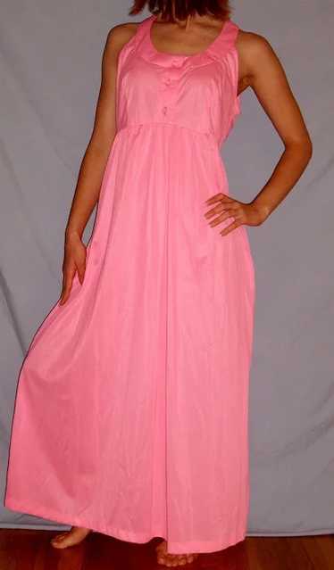 Vintage 1970 Loungees Vibrant Pink Long Nightgown 