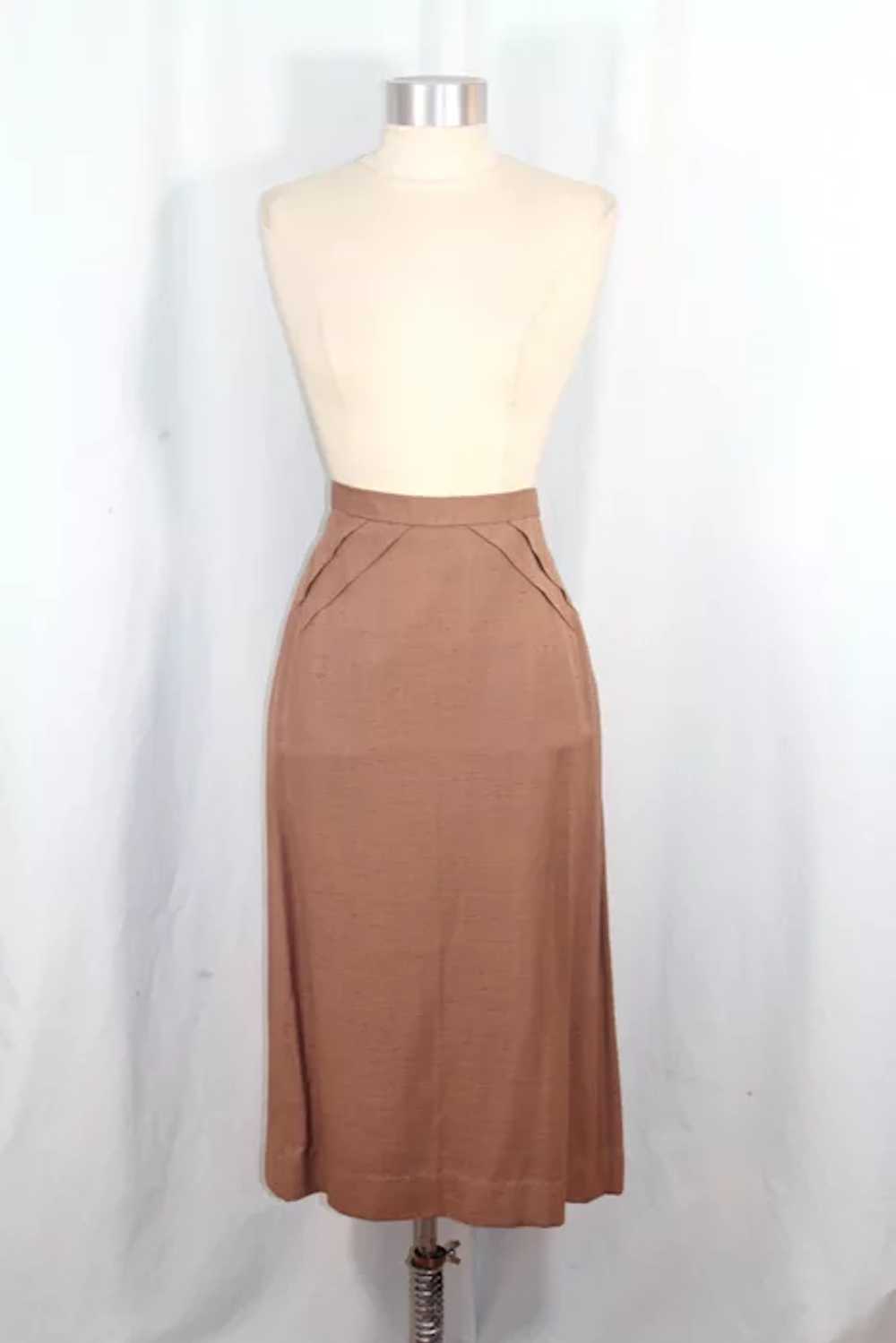 Vintage 1950s Light Brown Rayon Shantung Skirt Su… - image 12