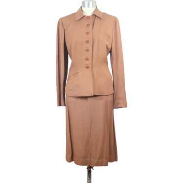 Vintage 1950s Light Brown Rayon Shantung Skirt Su… - image 1