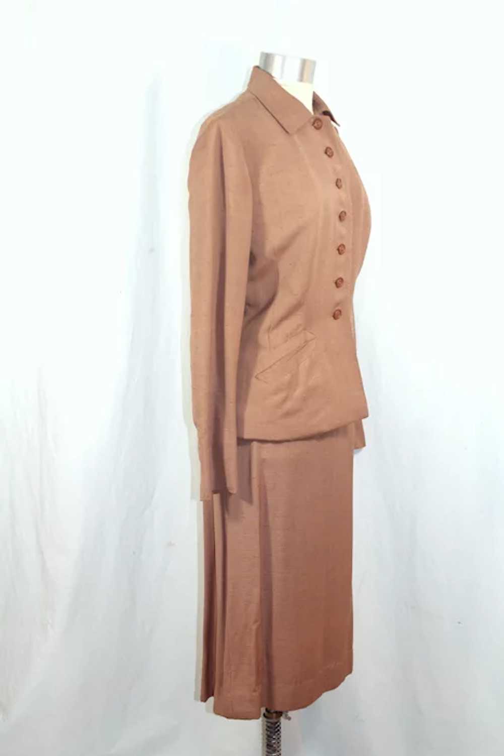 Vintage 1950s Light Brown Rayon Shantung Skirt Su… - image 2