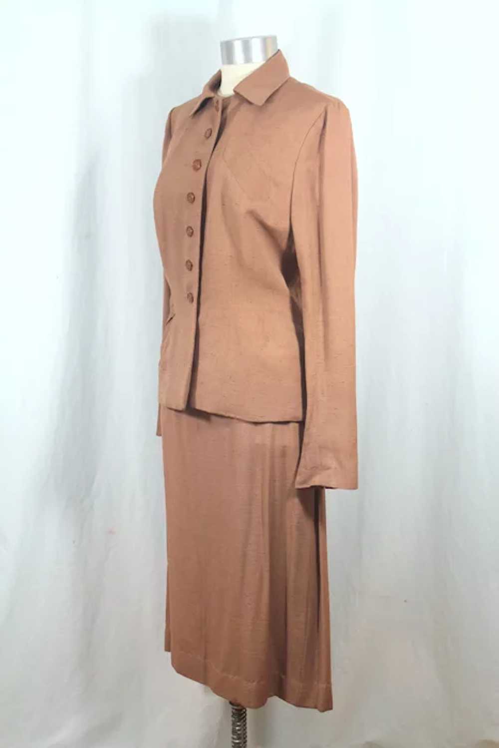 Vintage 1950s Light Brown Rayon Shantung Skirt Su… - image 3