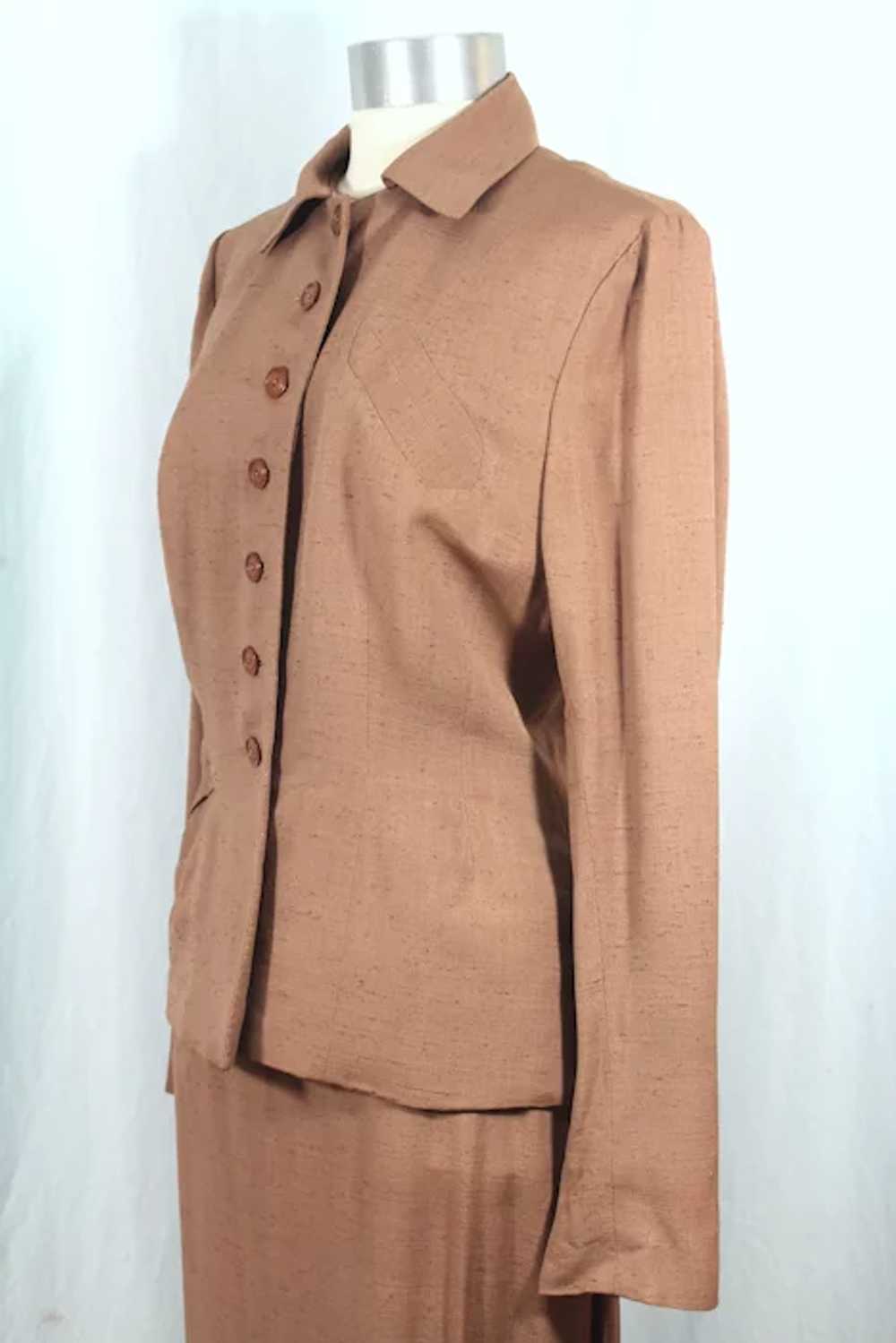 Vintage 1950s Light Brown Rayon Shantung Skirt Su… - image 4