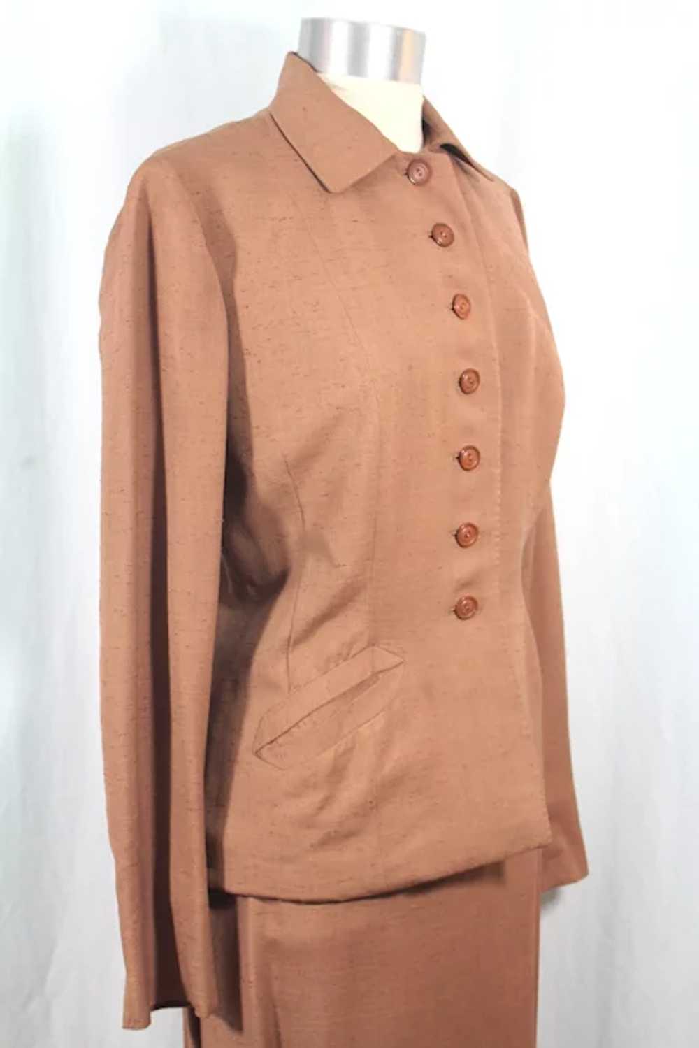 Vintage 1950s Light Brown Rayon Shantung Skirt Su… - image 5