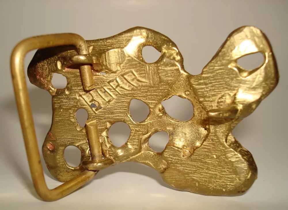 Signed Brutalist Brass Belt Buckle by Stephen Bur… - image 2