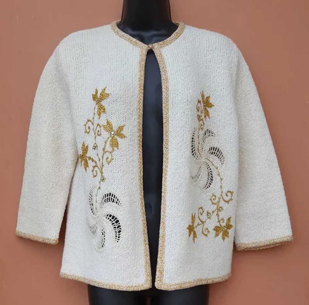 Iconic 1960s Sweater Size Medium Sparkling Gold T… - image 2