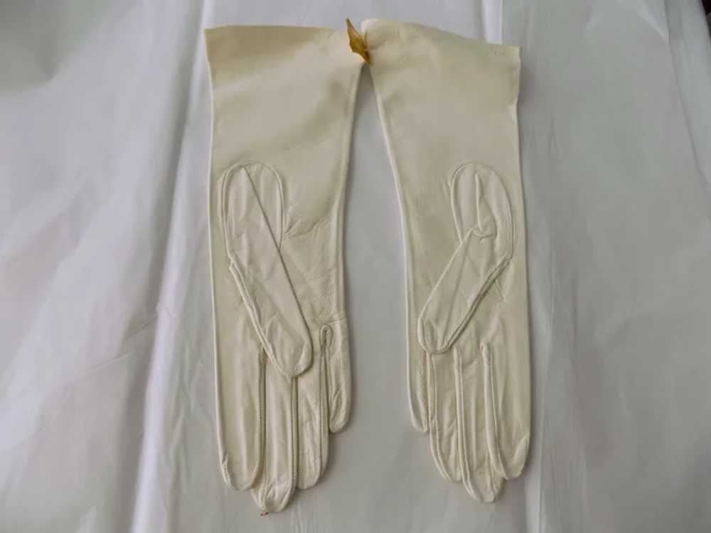 Vintage Longer French White Leather Gloves Calvi - image 2