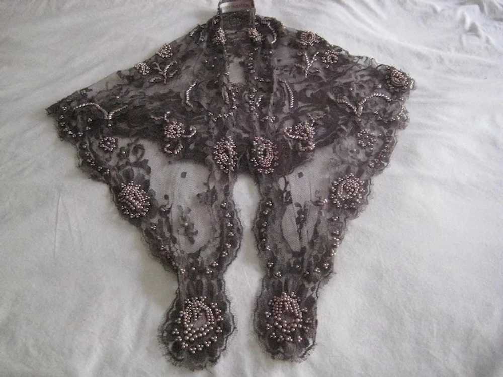 1980's Bryan Emerson Hand Beaded Grey Floral Net … - image 2