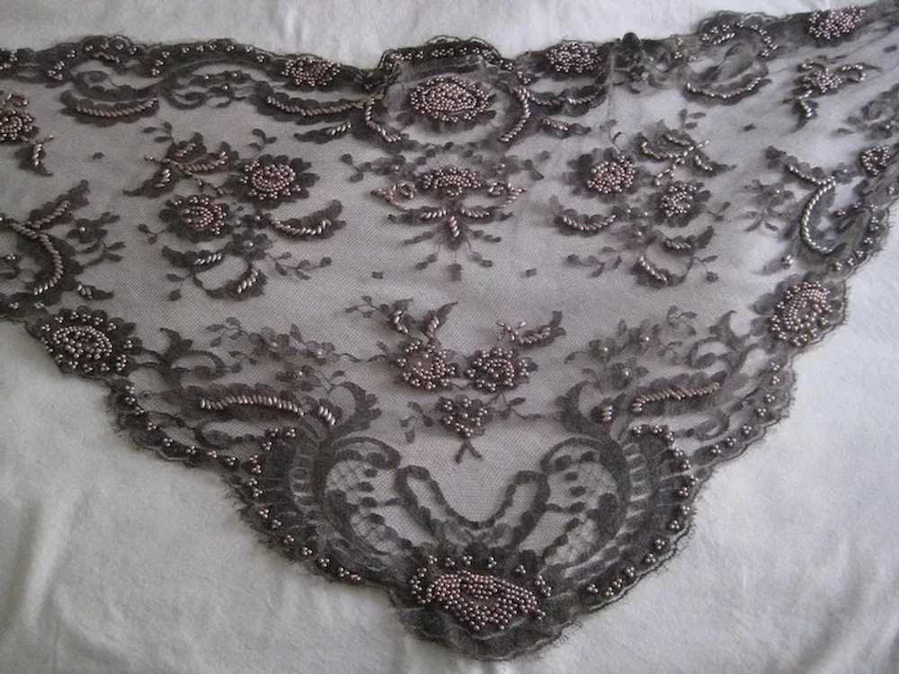 1980's Bryan Emerson Hand Beaded Grey Floral Net … - image 3