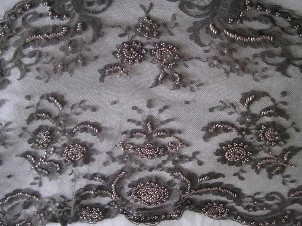 1980's Bryan Emerson Hand Beaded Grey Floral Net … - image 4