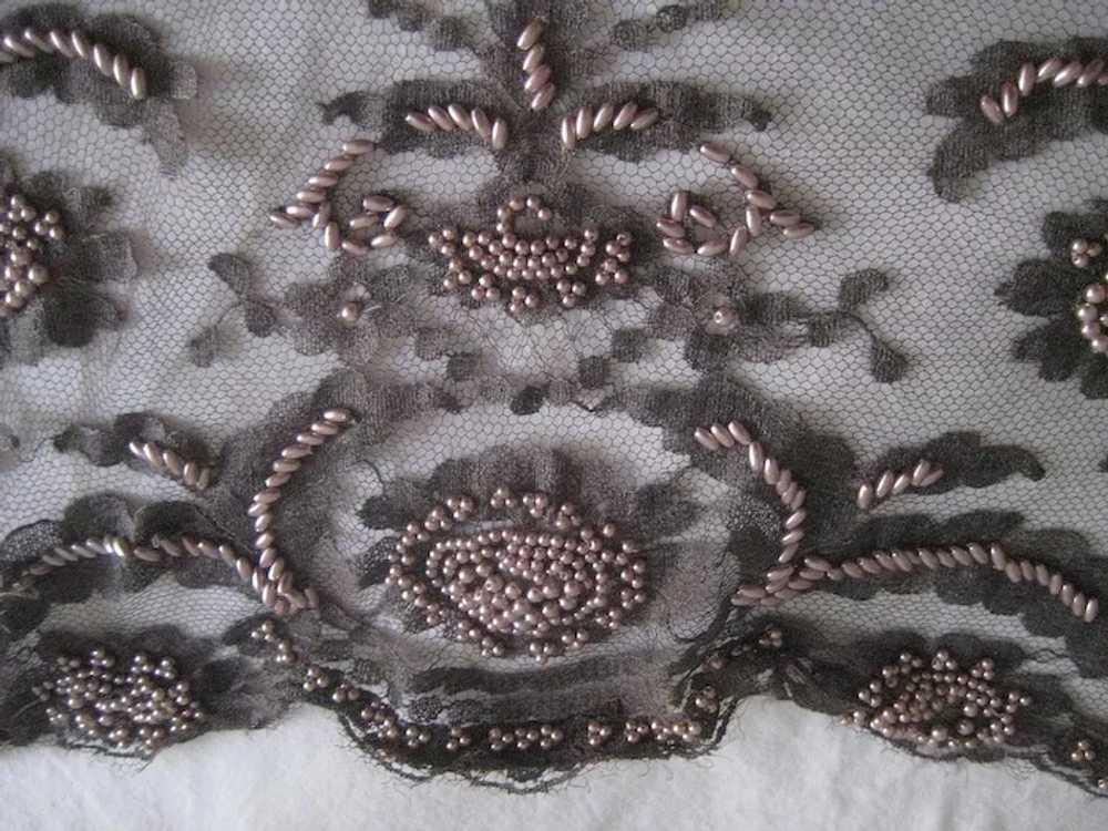 1980's Bryan Emerson Hand Beaded Grey Floral Net … - image 5