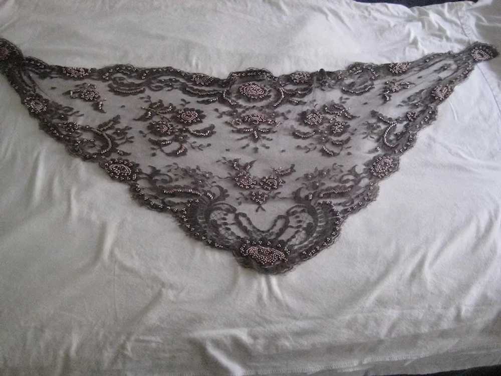 1980's Bryan Emerson Hand Beaded Grey Floral Net … - image 6