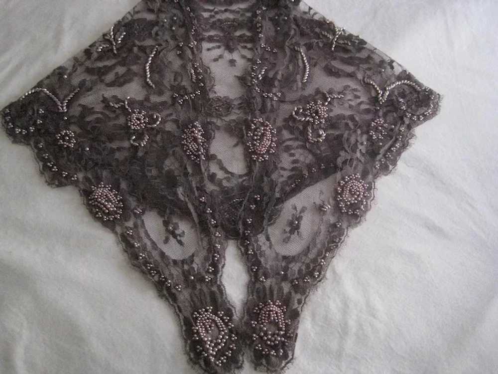 1980's Bryan Emerson Hand Beaded Grey Floral Net … - image 7