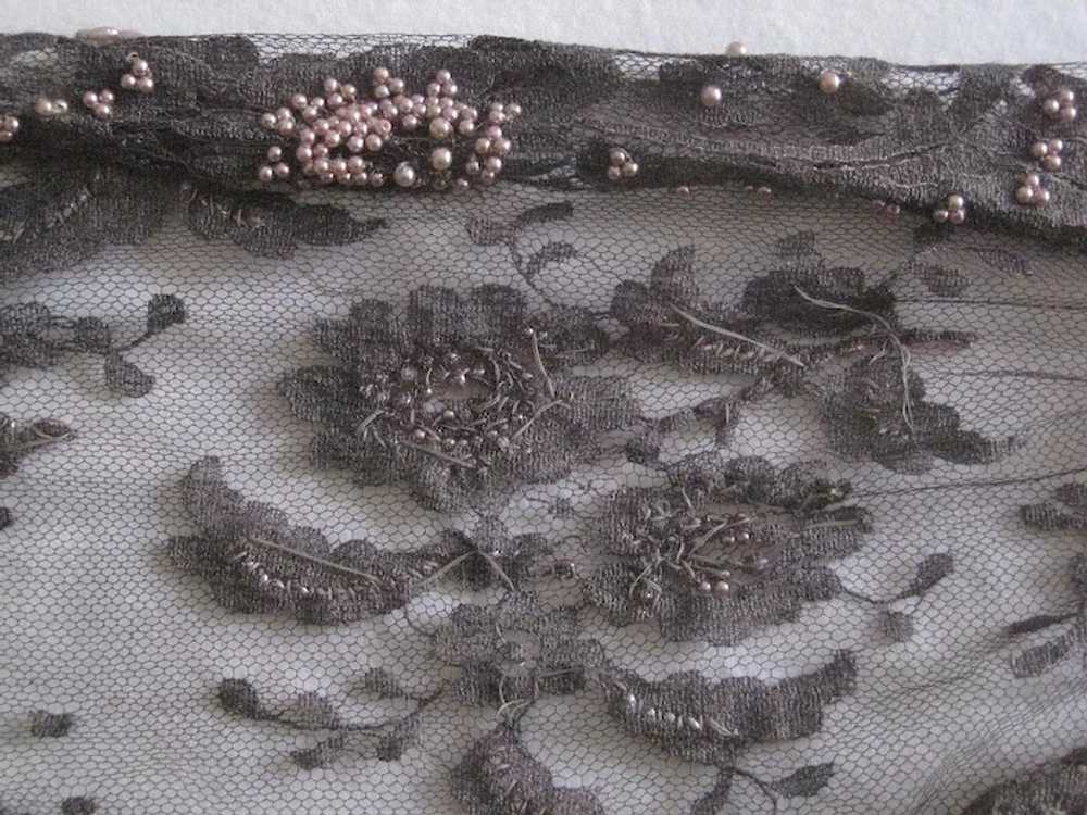 1980's Bryan Emerson Hand Beaded Grey Floral Net … - image 8