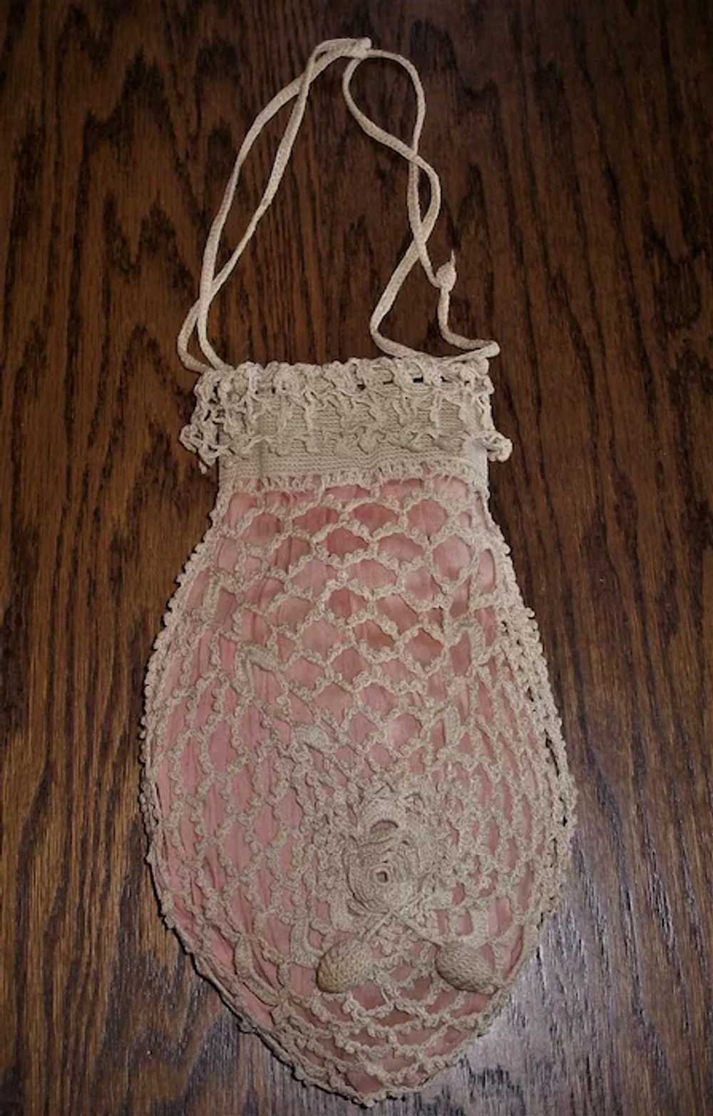 Tatted Crochet Drawstring Dance Purse With Silk L… - image 2