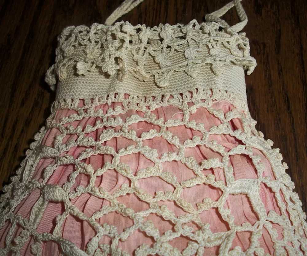 Tatted Crochet Drawstring Dance Purse With Silk L… - image 4