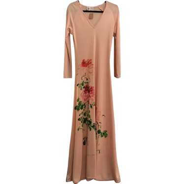 Vintage 1960's Hand Painted Blush Mimosa Dress - image 1