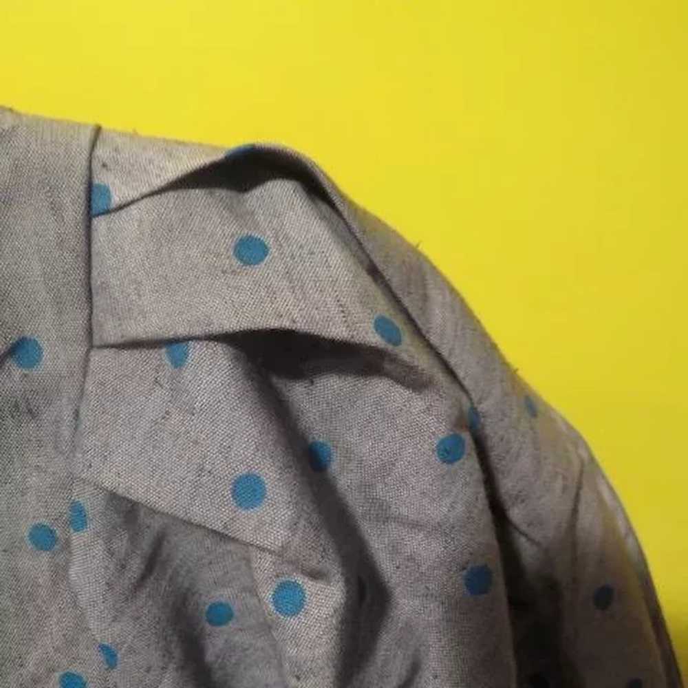 Blue Dots on Gray Puff Sleeve 70's shirtwaist Dre… - image 4