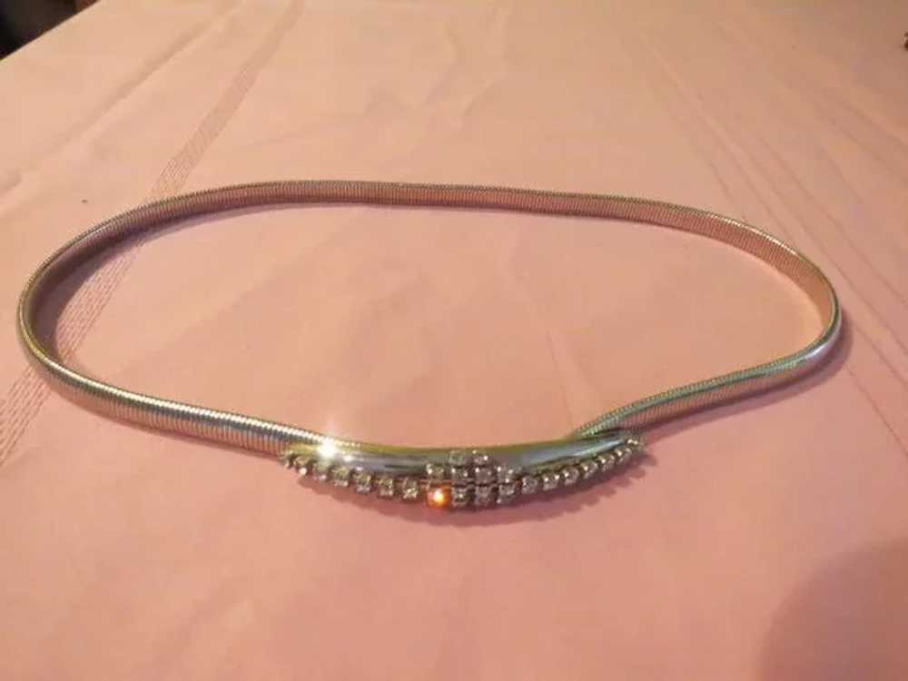 Sliver of Faux Silver Rhinestone Stretch Belt - image 2