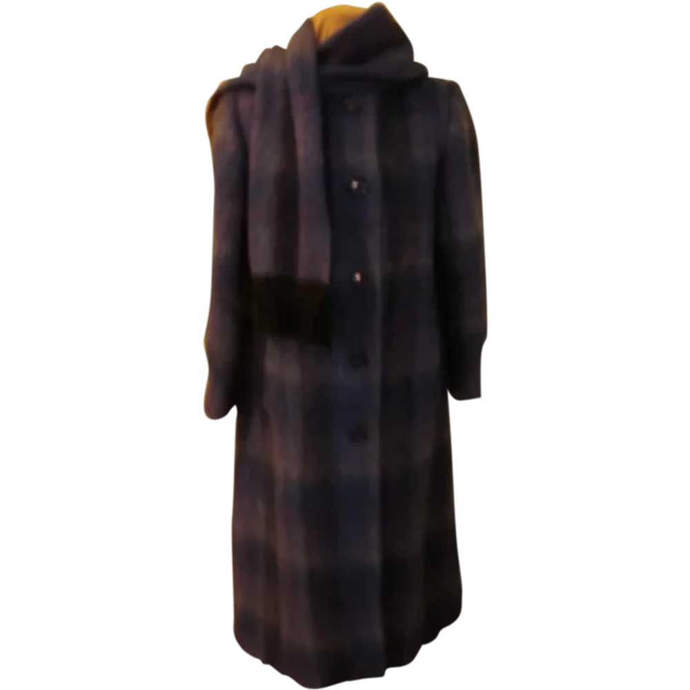 Paul Levy Designs Blue Plaid Mohair Coat with Sca… - image 1