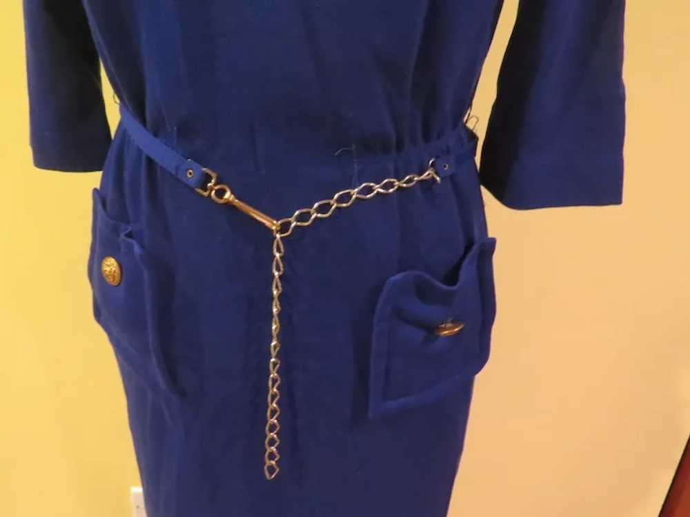 Navy Brass Dress with Chain Belt - image 3