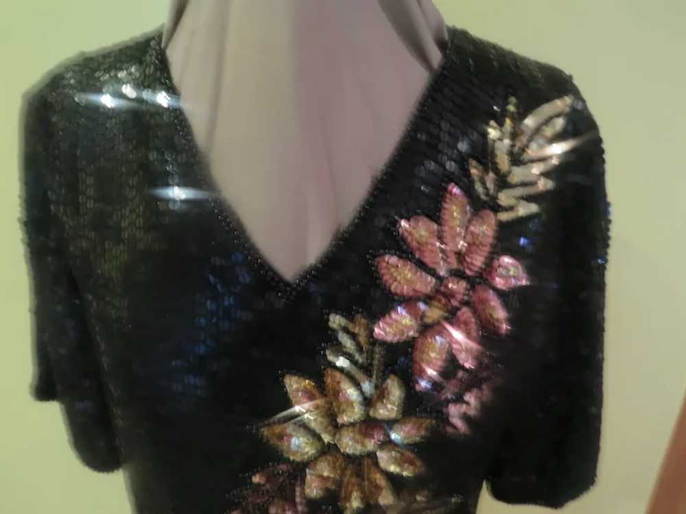 Golden Flower Sequin Silk Top/blouse - image 2