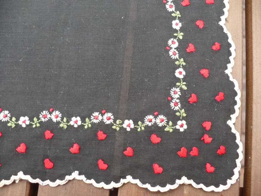 Hearts Flowers Black Handkerchief - image 2