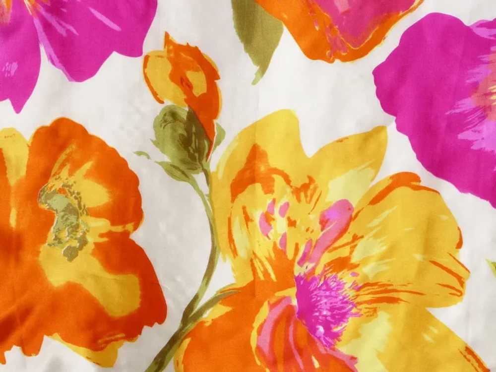 Silk Scarf Huge Colorful Flowers Print 1990s - image 3