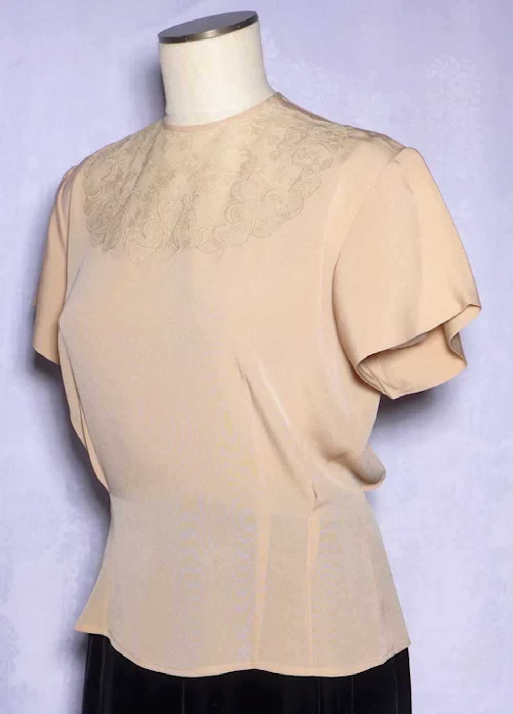 Vintage 1950s Silk Blouse Lace Insert Created by … - image 10