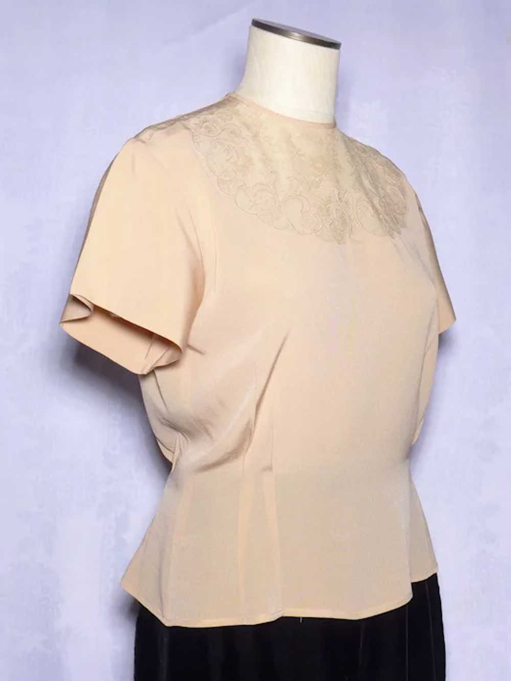 Vintage 1950s Silk Blouse Lace Insert Created by … - image 11