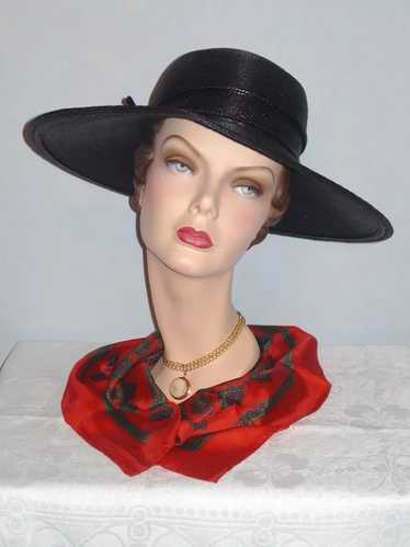 Vintage 1960s  Black Straw Wide Brim Picture Hat